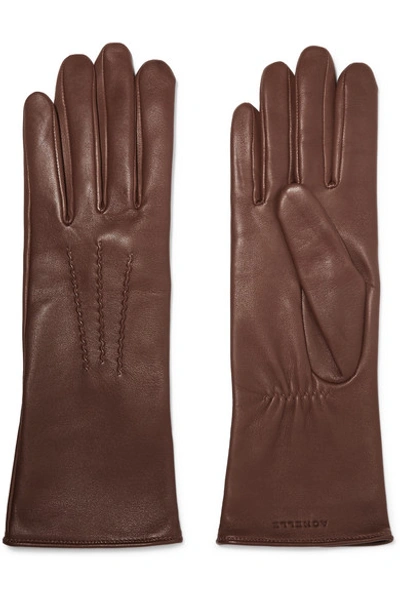 Agnelle Grace Leather Gloves In Brown