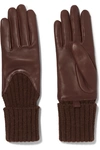 AGNELLE LEATHER AND RIBBED CASHMERE GLOVES