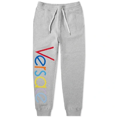 Versace Logo Embroidered Multicolour Sweat Trouser In Grey