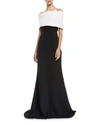 Lela Rose Off-the-shoulder Monotone Trumpet Evening Gown In Black/white