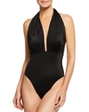 Norma Kamali Halter Low-back Solid One-piece Swimsuit In Black