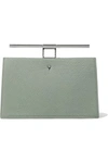 THE VOLON THE VOLON WOMAN CHATEAU COLOR-BLOCK TEXTURED-LEATHER CLUTCH GREY GREEN,3074457345619750650