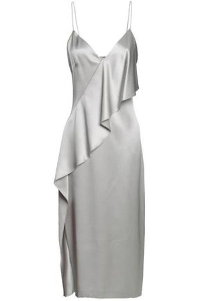 Cushnie Et Ochs Draped Silk-satin Midi Slip Dress In Light Grey
