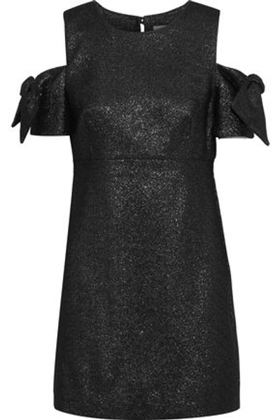 Milly Tie-sleeve Cold-shoulder Stretch-lurex&reg; Cocktail Minidress In Black