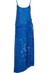 EMILIO PUCCI EMILIO PUCCI WOMAN ASYMMETRIC SEQUINED SILK CREPE DE CHINE MAXI DRESS COBALT BLUE,3074457345619550949