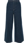 SONIA RYKIEL SONIA RYKIEL WOMAN CROPPED TWO-TONE MID-RISE WIDE-LEG JEANS DARK DENIM,3074457345619742665