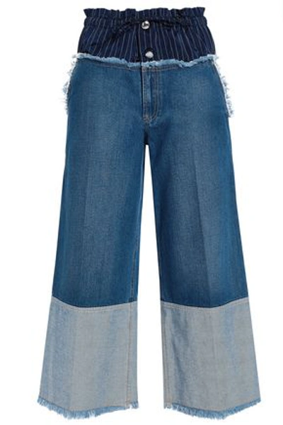 Sonia Rykiel Woman Pinstriped Satin-paneled High-rise Wide-leg Jeans Mid Denim
