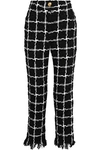 BALMAIN CHECKED BOUCLÉ-TWEED STRAIGHT-LEG PANTS,3074457345619677584