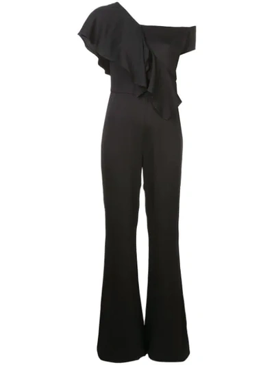 Nicole Miller Asymmetric Ruffle Jumpsuit In Black