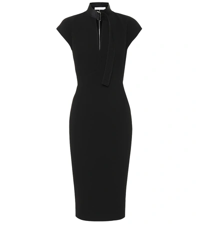 Victoria Beckham Slash-front Cap-sleeve Fitted Midi Crepe Dress In Black