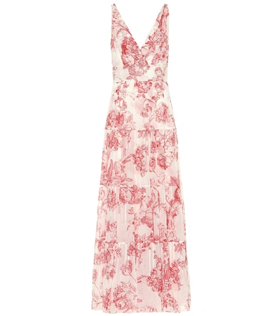 Oscar De La Renta V-neck Sleeveless Toile-print Silk A-line Long Day Dress In Floral