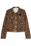 MIU MIU CROPPED LEOPARD-PRINT DENIM JACKET