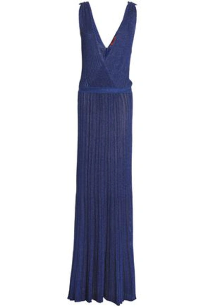Missoni Wrap-effect Metallic Ribbed-knit Maxi Dress In Royal Blue