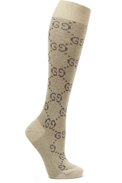 Gucci Metallic Cotton-blend Jacquard Socks In Shell