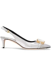 MARCO DE VINCENZO MARCO DE VINCENZO WOMAN EMBELLISHED METALLIC FAUX LEATHER SLINGBACK PUMPS SILVER,3074457345619731694