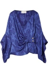 PETER PILOTTO WOMAN SATIN-JACQUARD WRAP TOP COBALT BLUE,GB 10375442618613026