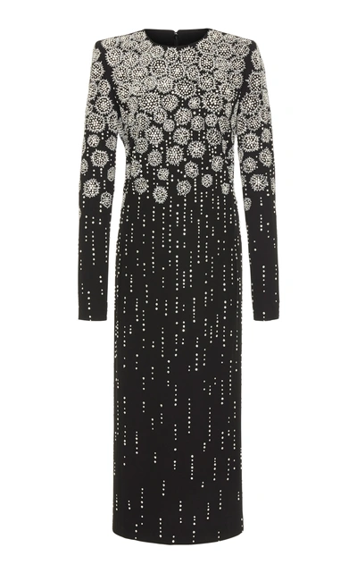 Givenchy Long-sleeve Jewel-neck Crystal-embroidered Ankle-length Cocktail Dress In Black