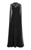 GIVENCHY CAPE-EFFECT EMBELLISHED WOOL-CHIFFON GOWN,BW20FT10EG