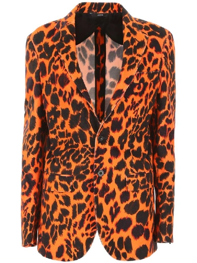 R13 Printed Boyfriend Cotton Blend Blazer In Orange Leo (orange)