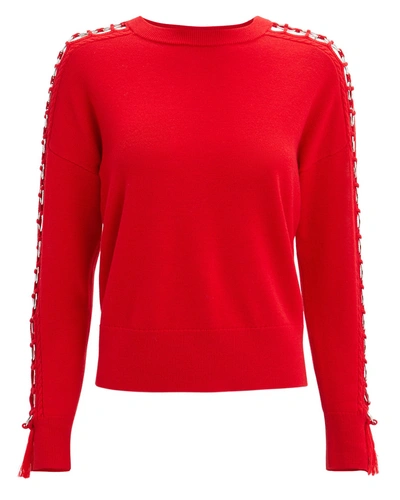 Jonathan Simkhai Wool Open-sleeve O-ring Tassel Sweater In Fire Red