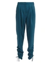 Tibi Mendini Skinny-leg Shirred Twill Pants W/ Drawstring Hem In Teal