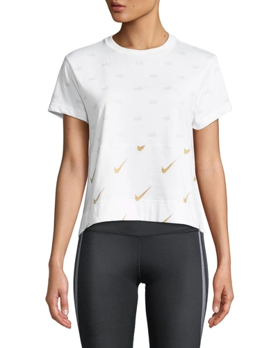 Nike Sportswear Cotton Metallic Logo-print Cropped Top In White