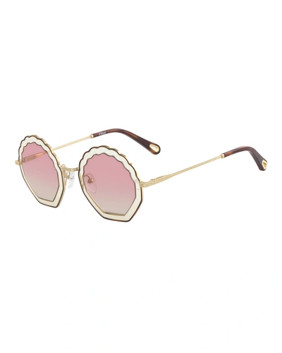 Chloé Tally Scalloped Round Gradient Sunglasses In Sand/rose