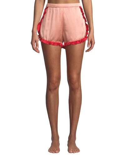 Morgan Lane Esti Two-tone Silk-charmeuse Pajama Shorts In Rose/cherry