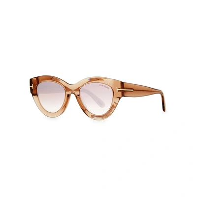 Tom Ford Slater Brown Transparent Cat-eye Sunglasses In Pink Champagne/ Red To Pearl