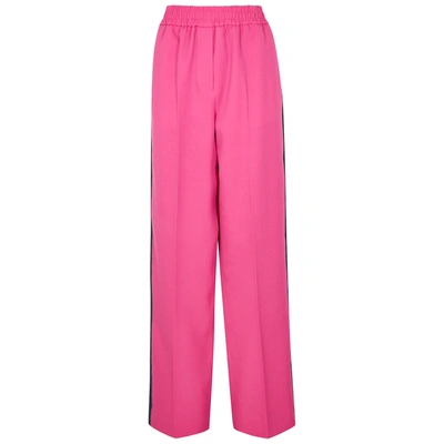 Calvin Klein 205w39nyc Elastic-waist Wide-leg Wool Track Trousers W/ Side Stripe In Bright Pink