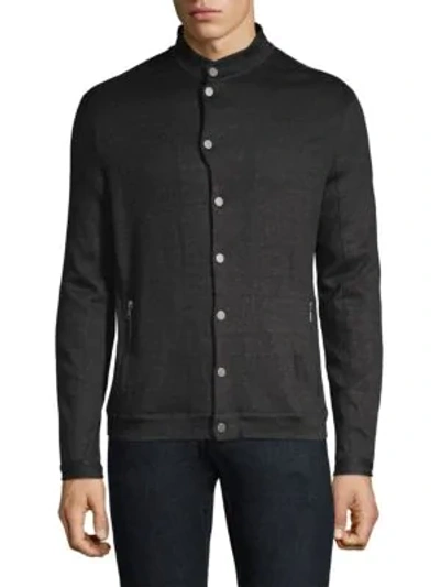 John Varvatos Linen-blend Snap Front Jacket In Black