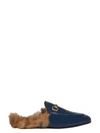 Gucci Blue Princetown Shearling Lined Leather Backless Loafers In 4174