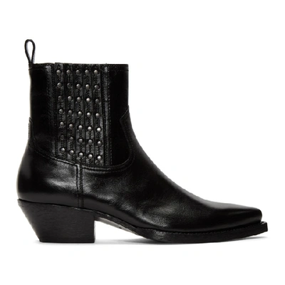 Saint Laurent Tex Houston Studded Leather Boots In Black