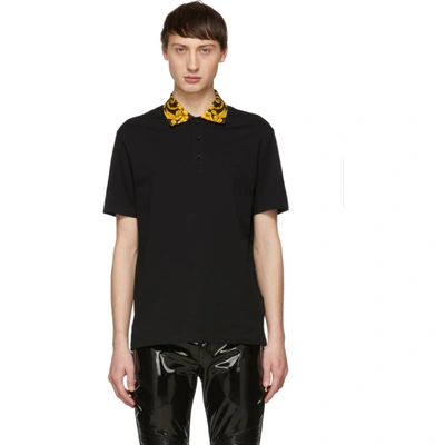 Versace Men's Contrast-collar Pique Polo Shirt, Black