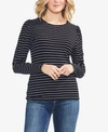 VINCE CAMUTO PUFF-SHOULDER STRIPED TOP