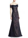 RENE RUIZ Embroidered Off-The-Shoulder Gown