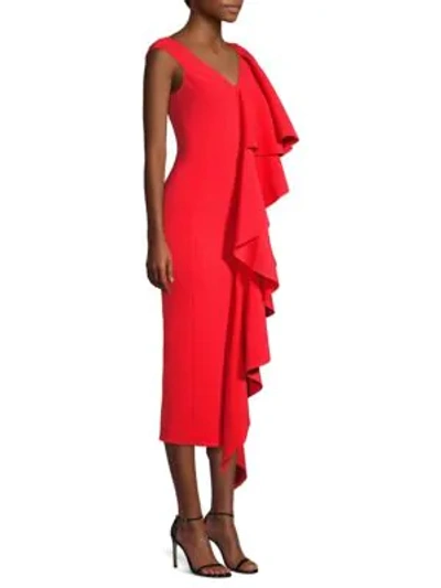 Solace London Alora Cascading Ruffle Dress In Red