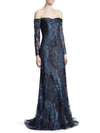 RENE RUIZ Embroidered Tulle Off-The-Shoulder Gown