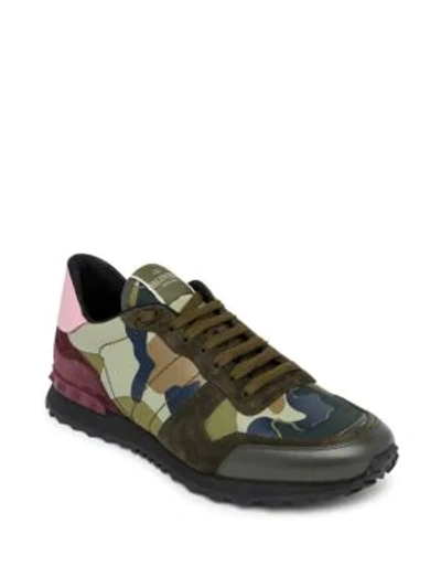 Valentino Garavani Rockrunner Camouflage Trainer In Olive Navy Multi