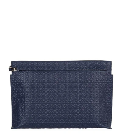 Loewe Large Logo Embossed Calfskin Leather Pouch In Navy Blue