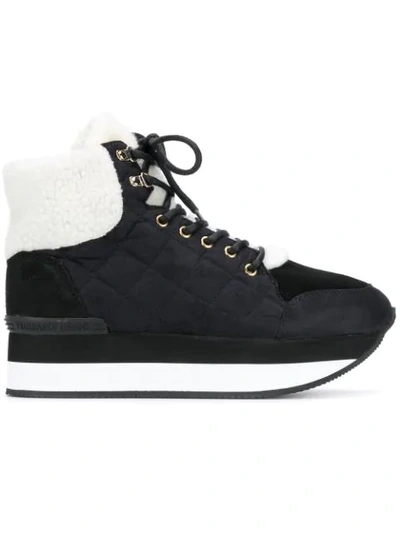 Trussardi Jeans Lace-up Quilted Trainers In Black