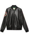 GUCCI LEATHER BOMBER JACKET WITH PATCH
