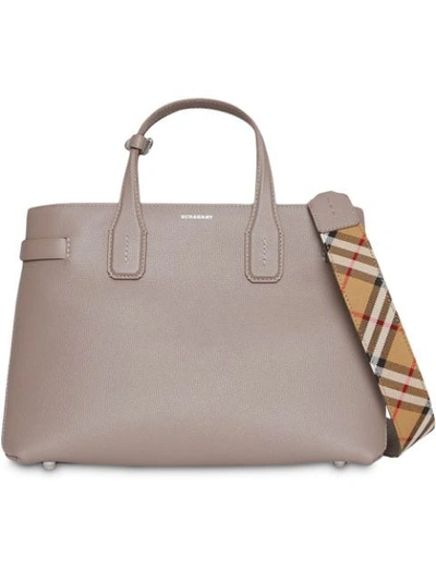 Burberry The Medium Banner In Leather And Vintage Check In Taupe Brown