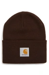 Carhartt Logo-appliquéd Ribbed-knit Beanie In Brown