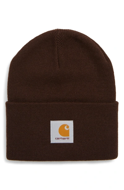 Carhartt Logo-appliquéd Ribbed-knit Beanie In Brown