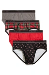2(x)ist Men's 3+1 Bonus Pack Contour-pouch Briefs In Scooter Red/ Lead/ Candy Print
