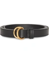 BURBERRY BURBERRY SLIM LEATHER DOUBLE D-RING BELT - BLACK