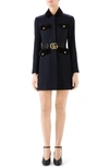Gucci Embellished Wool-blend Coat In 4795 Ink/ Mc