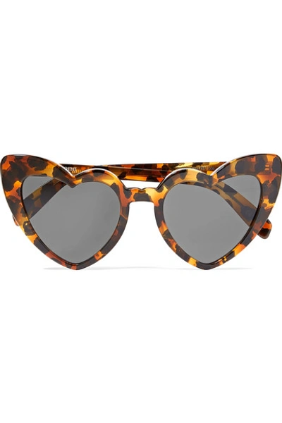 Saint Laurent Loulou Heart-shaped Leopard-print Tortoiseshell Acetate Sunglasses In Brown