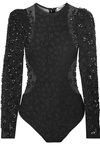 OPENING CEREMONY STRETCH-CLOQUÉ AND SEQUINED TULLE BODYSUIT